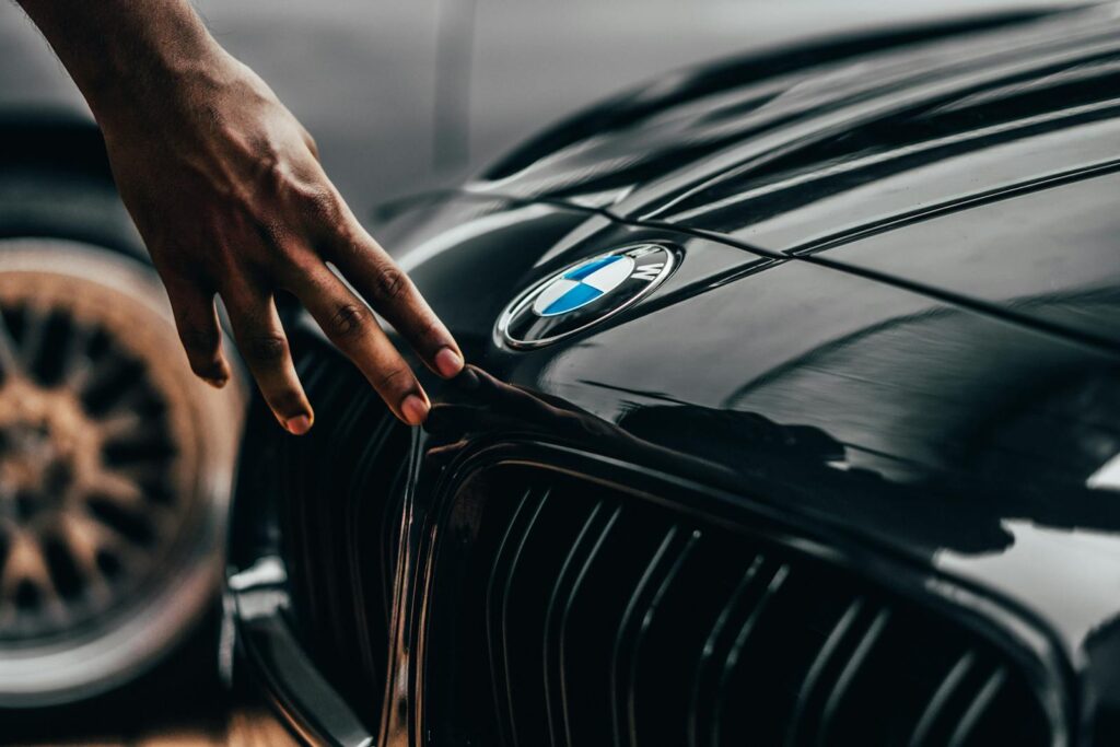 a recently polished bmw bumper and hood