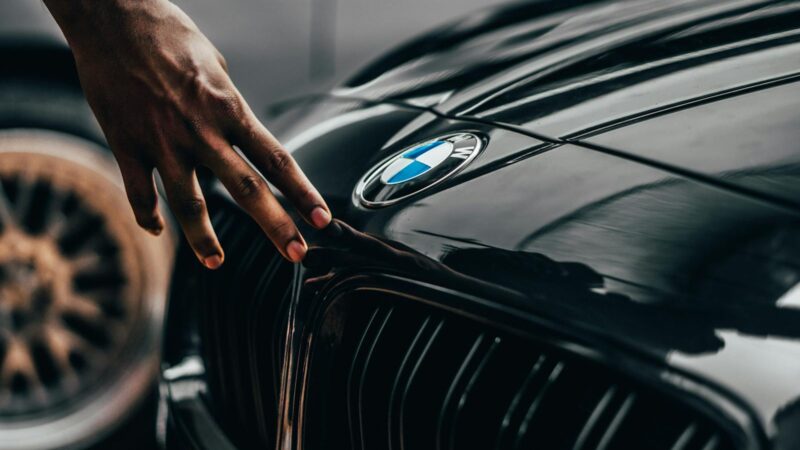 a recently polished bmw bumper and hood